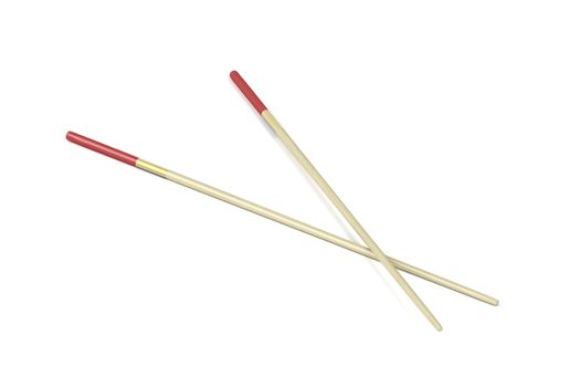 Wooden chopsticks on white background