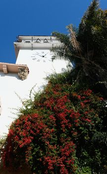 Flowers on Clock Tower in Santa Barbara