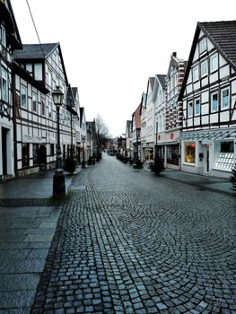 Old street with half-timbered framework in Buckeburg, Germany.