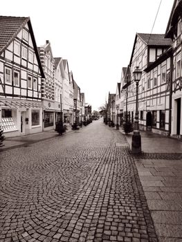 Old street with half-timbered framework in Buckeburg, Germany.