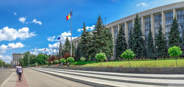 Chisinau, Moldova – 06.28.2019. Government House in the center of Chisinau, capital of Moldova, on a sunny summer day