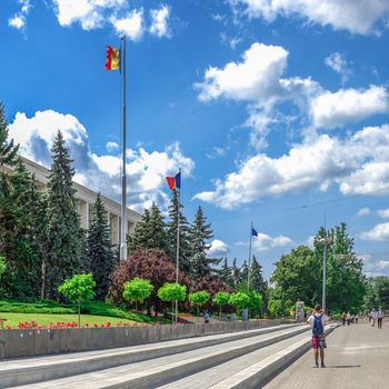 Chisinau, Moldova – 06.28.2019. Government House in the center of Chisinau, capital of Moldova, on a sunny summer day