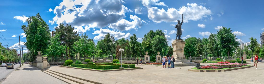 Chisinau, Moldova – 06.28.2019. Monument to Stefan cel Mare in the center of Chisinau, capital of Moldova, on a sunny summer day