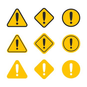 Caution alarm set. Danger sign collection. Attention icon. Yellow and red fatal error message element.