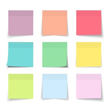 Post note stickers with shadow. color paper sticky memos. Colorful school tags. Label sticker list