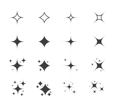 Sparkle icon set. Shiny cartoon stars. Glowing bursts collection. flat twinkle effect.