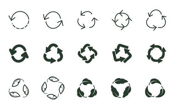 Reuse zero waste icon. Recycle ecology design sign. Eco system flat isolated element. Different arrows for eco friendly materials and environmental protection concept.