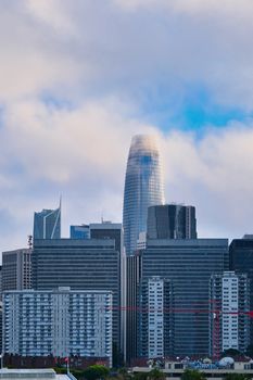 Modern San Francisco Skyline on Cloudy and Foggy Day