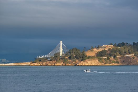 Span of Bay Bridge Leaving Treasure Island Toward Oakland