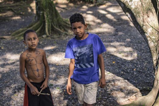 MONTANA REDONDA, DOMINICAN REPUBLIC 27 DECEMBER 2019: Young Dominican boys in a poor farm