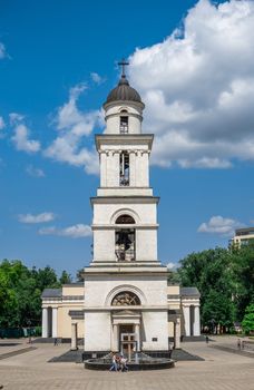 Chisinau, Moldova – 06.28.2019. Bell tower in the Chisinau Cathedral Park, Moldova, on a sunny summer day