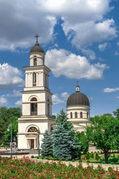 Chisinau, Moldova – 06.28.2019. Cathedral of the Nativity in the Chisinau Cathedral Park, Moldova, on a sunny summer day