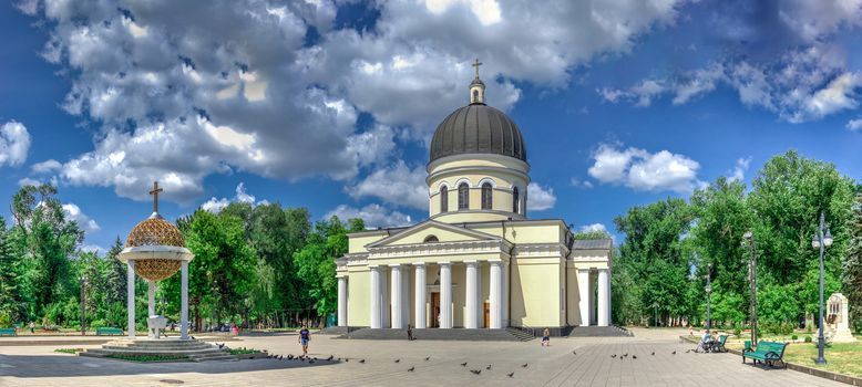 Chisinau, Moldova – 06.28.2019. Cathedral of the Nativity in the Chisinau Cathedral Park, Moldova, on a sunny summer day