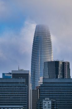 Modern Tower in San Francisco on Foggy Day