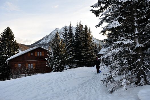 walk in the station of Montgenevre taken by the cold, the snow and the frost. France