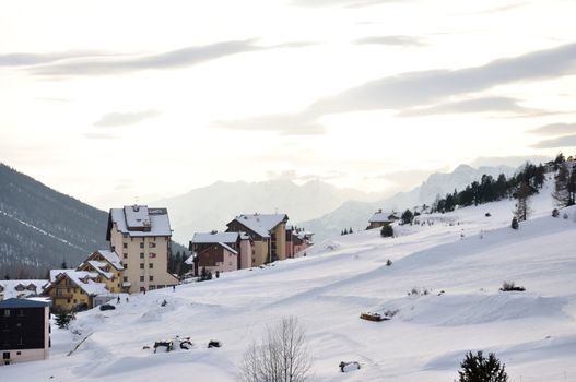walk in the station of Montgenevre taken by the cold, the snow and the frost. France