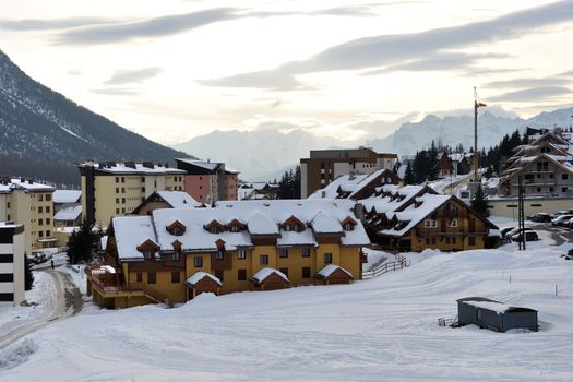 walk in the station of Montgenevre taken by the cold, the snow and the frost. France
