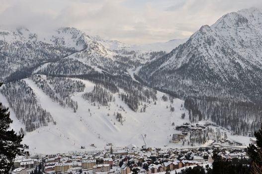 walk in the station of Montgenevre taken by the cold, the snow and the frost. France