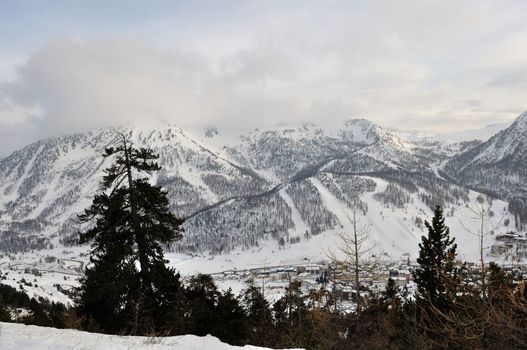 walk in the station of Montgenevre taken by the cold, the snow and the frost. France