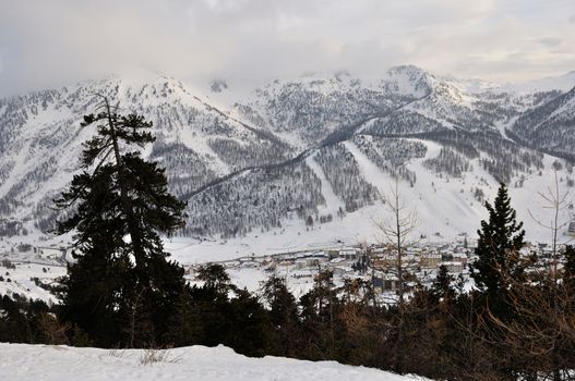 walk in the station of Montgenevre taken by the cold, the snow and the frost. France