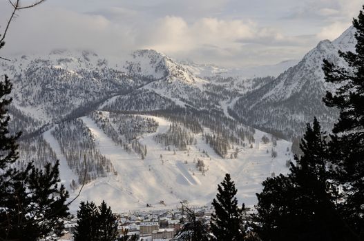 walk in the station of Montgenevre taken by the cold, the snow and the frost. France