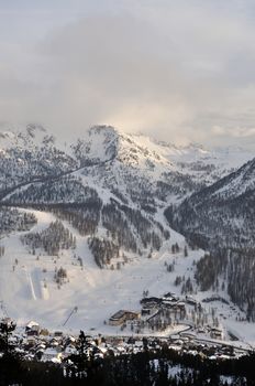 walk in the station of Montgenevre taken by the cold, the snow and the frost. France