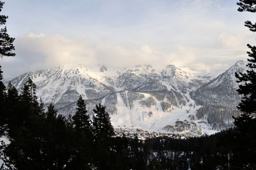walk in the station of Montgenevre taken by the cold, the snow and the frost. France