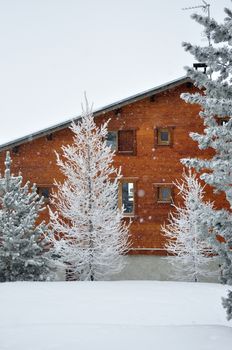 walk in the station of Montgenevre taken by the cold, the snow and the frost. France
