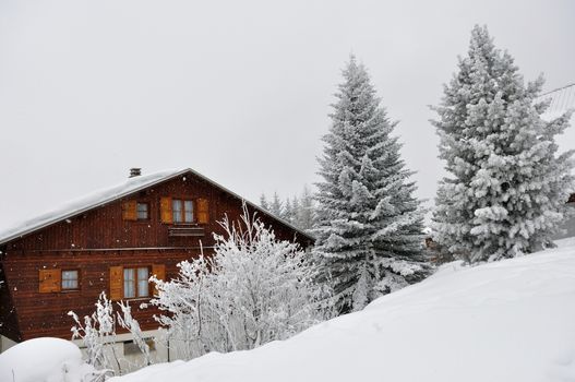 walk in the station of Montgenevre taken by the cold, the snow and the frost. France
