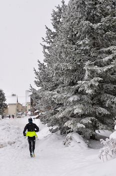 walk in the station of Montgenevre taken by the cold, the snow and the frost. France