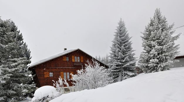 walk in the station of Montgenevre taken by the cold, the snow and the frost. France