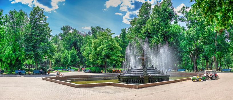 Chisinau, Moldova – 06.28.2019. Fountain in the Central Park of Stefan cel Mare, Chisinau, Moldova, on a sunny summer day