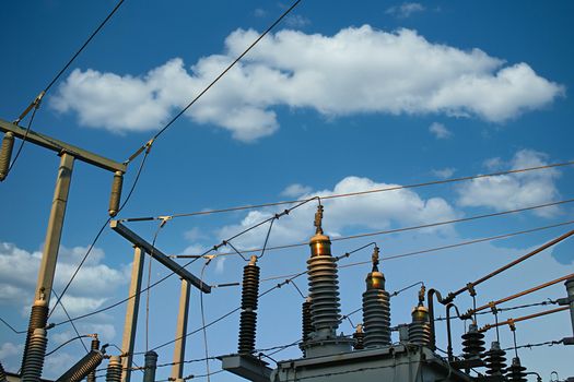 Electrical plant against blue sky