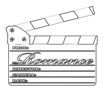 A typical movie clapperboard with the legend ROMANCE isolated