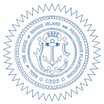 The grand seal of Rhode Island over a white background