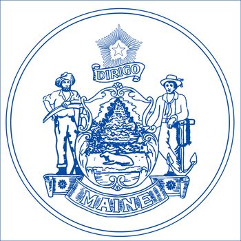 Maine state seal over a white background