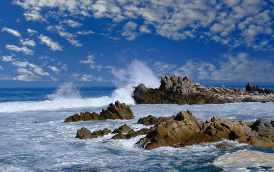 Surf Crashing in Pacific Grove under Nice Skies