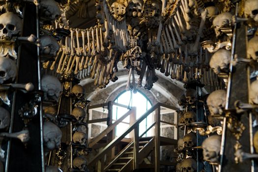 Czech Republic. Kutna Hora. Skulls and bones in the ossuary in Kutna Hora