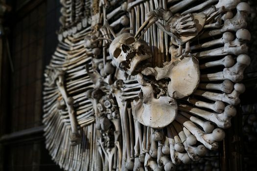 Czech Republic. Kutna Hora. Skulls and bones in the ossuary in Kutna Hora