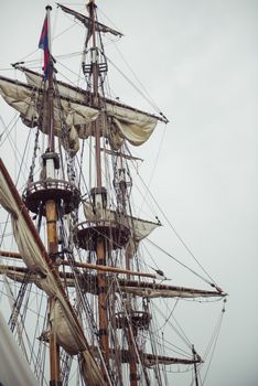 Moored sailing ships in Szczecin at The Chrobry Embankment area