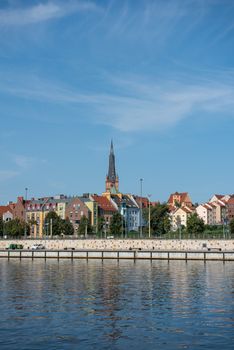 Left bank of the Oder river in Szczecin with the maritime museum and the terraces
