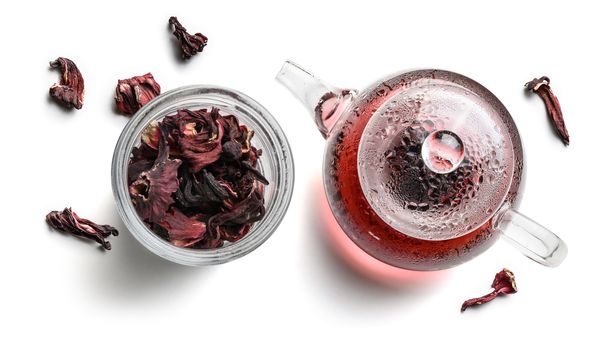 Hibiscus tea for making a drink on a white background.