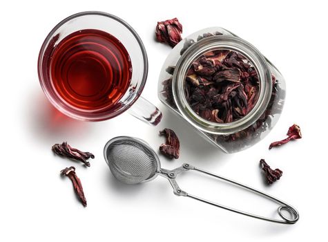 Hibiscus tea for making a drink on a white background.