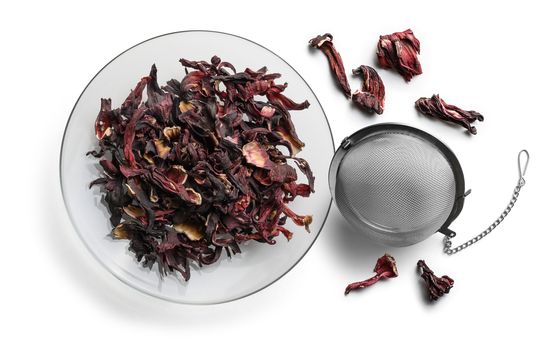 Hibiscus tea for making a drink on a white background.