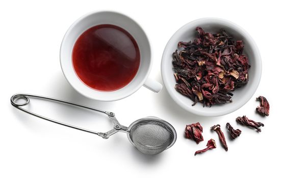 Hibiscus tea for making a drink on a white background.