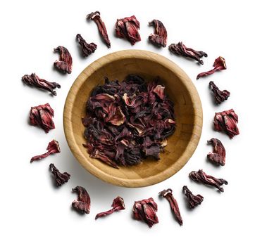 Hibiscus tea for making a drink on a white background.