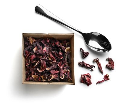Hibiscus tea for making a drink on a white background.