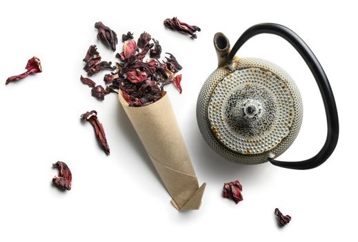 Hibiscus tea for making a drink on a white background.
