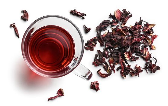 Hibiscus tea for making a drink on a white background.