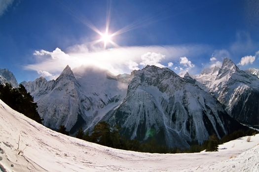 Winter in Dombay,Western Caucasus,Russia.